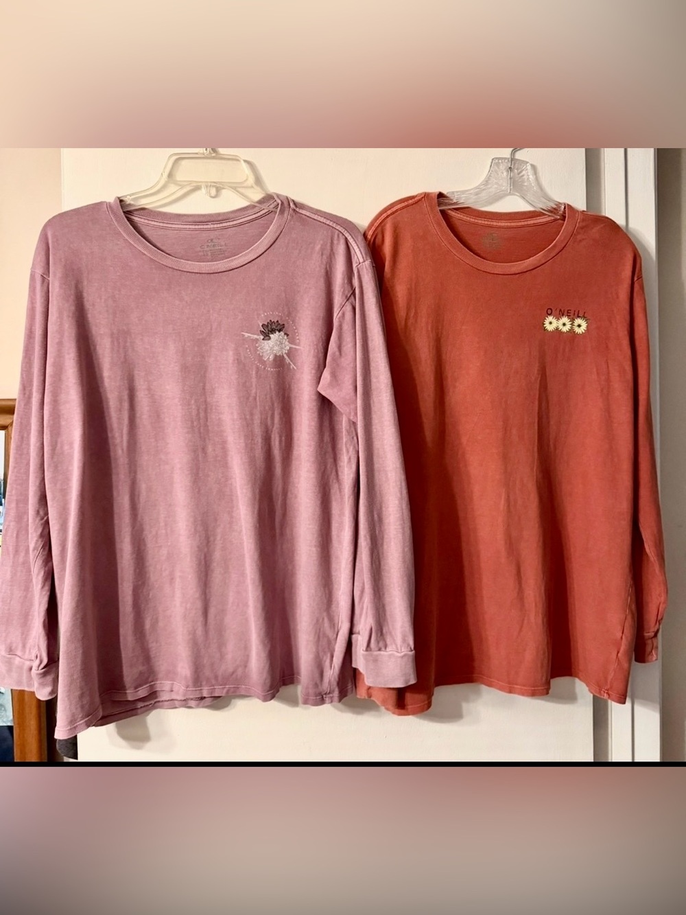 O'Neill Long-Sleeve Tees Vintage Wash Dusty Mauve & Terra Cotta Floral Sz XL